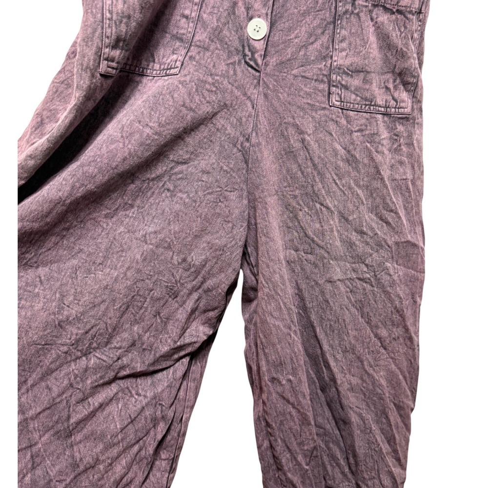 Purple Acid Wash 100% Cotton Wide Cropped Leg Jumpsuit Button Overalls Y2K Retro - Picture 3 of 11